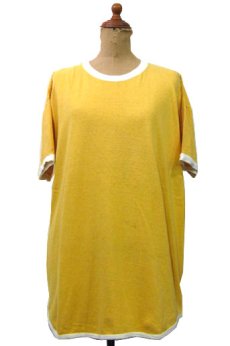 画像1: 1970's OLD Round Cut Trim T-Shirts　YELLOW / WHITE　size L-XL (表記 XL 46-48) (1)