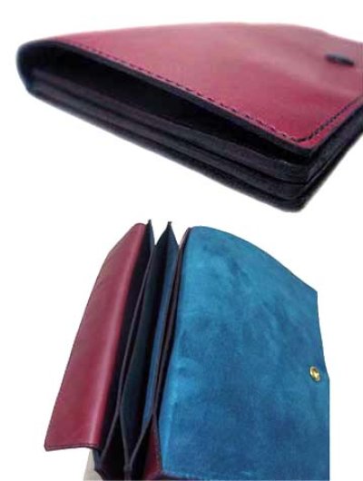 画像2: "JUTTA NEUMANN" Leather Wallet "the Waiter's Wallet"  color : Burgundy / Emerald 長財布