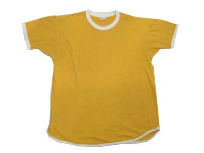 画像1: 1970's OLD Round Cut Trim T-Shirts　YELLOW / WHITE　size L-XL (表記 XL 46-48)