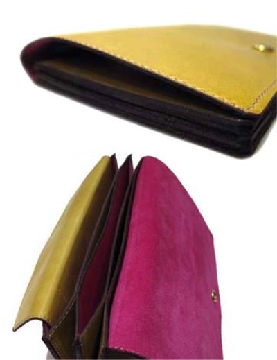 画像2: "JUTTA NEUMANN" Leather Wallet "the Waiter's Wallet"  color : Mustard / Pink 長財布