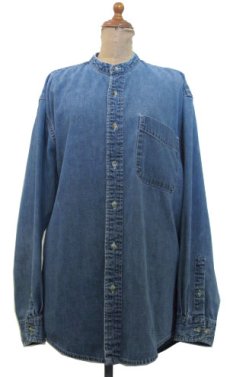 画像1: 1980's~ "Eddie Bauer" Standcollar L/S Denim Shirts　INDIGO BLUE　size M-L (表記 M) (1)