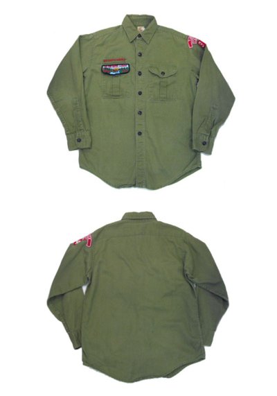 画像1: 1960's "BOY SCOUT" All Cotton L/S Shirts　OLIVE　size S  (表記 不明)