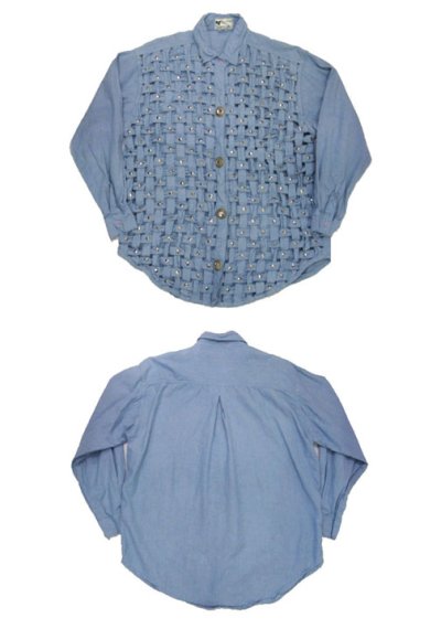 画像1: "Yak Magik" L/S Design Shirts　Sax Blue　size M-L (表記 L)