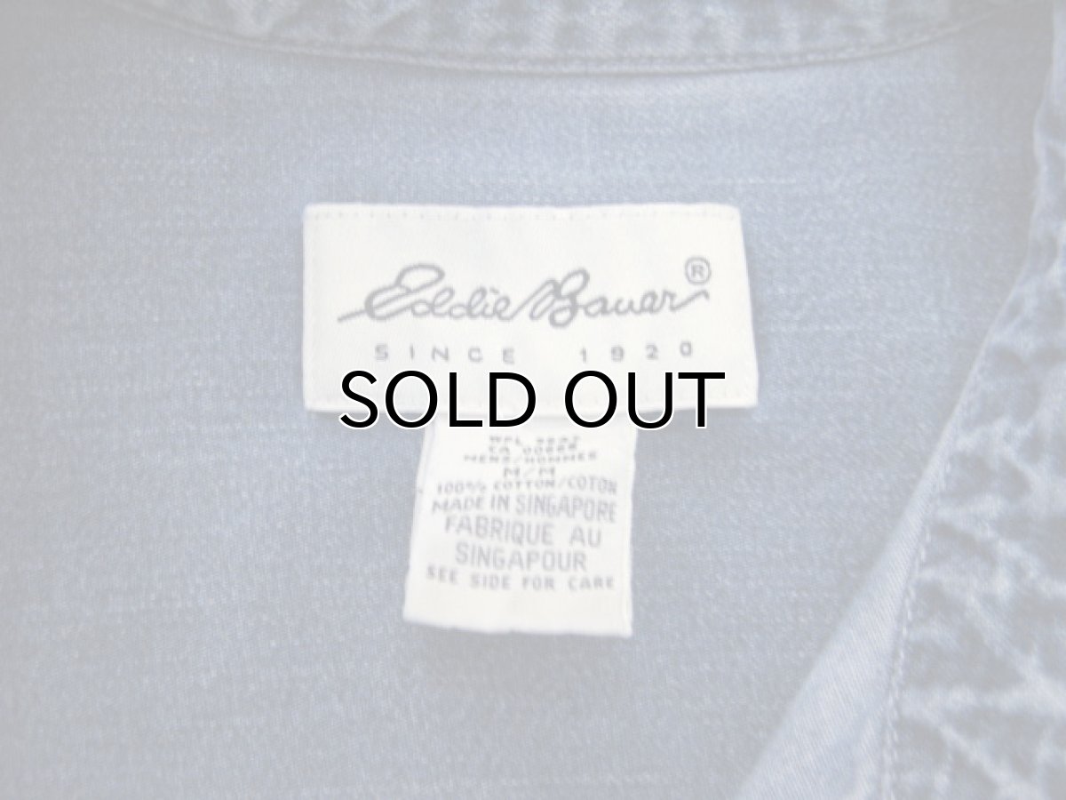 画像3: 1980's~ "Eddie Bauer" Standcollar L/S Denim Shirts INDIGO BLUE size M-L (表記 M) (3)