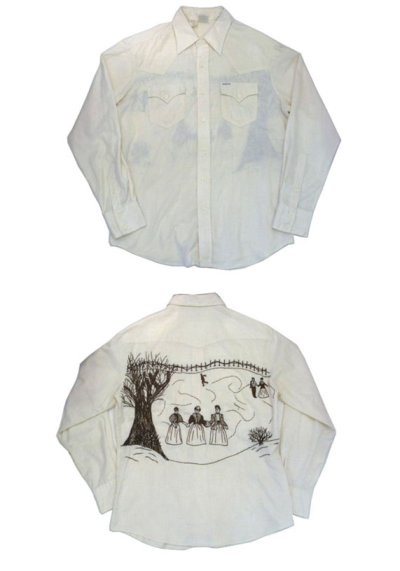 画像1: 1970's "Kennington" L/S Embroidery Shirts　NATURAL　size M-L (表記 L 16 1/2)