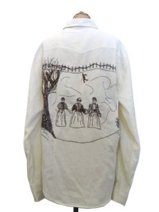 画像2: 1970's "Kennington" L/S Embroidery Shirts　NATURAL　size M-L (表記 L 16 1/2) (2)