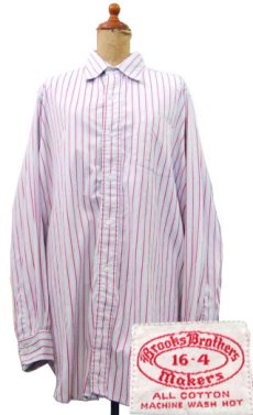 画像1: 1960's "Brooks Brothers" OLD L/S Stripe Shirts　WHITE / RED　size L (表記 16) (1)