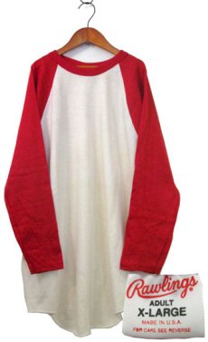 画像1: B) DEAD STOCK 1980's "Rawlings" Raglan Sleeve Baseball T-Shirts　NATURAL / RED　size L (表記 XL) (1)