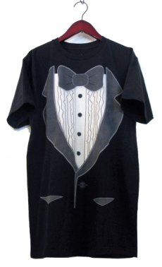 画像1: Tuxedo Print T-Shirts　BLACK　size L (表記 なし) (1)