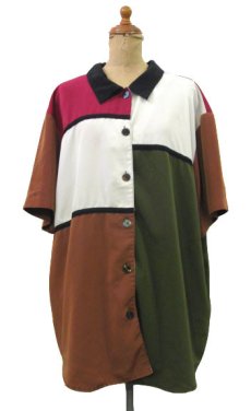 画像1: 1990's~ "teddi" S/S Mondrian Shirts　Crazy Pattern　size L -XL (表記 なし) (1)