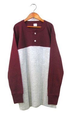 画像1: 1980's~ "THERMAL" L/S Henley Neck Thermal Shirts　Burgundy / Grey　size S - M (表記 M 38 -40) (1)