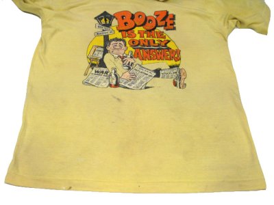 画像1: 1970's~ MW "BOOZE ~ " Print T-Shirts　YELLOW　size M (表記 L)
