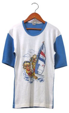 画像1: 1970's~ TREVIFLA Two-tone Print T-Shirts　WHITE / BLUE　size XS (表記 不明) (1)