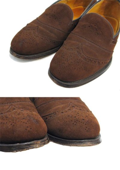 画像1: 1990's "COLE-HAAN" Wing Tip Suede Slip-on　BROWN　size 7 1/2 D ( 25.5cm )