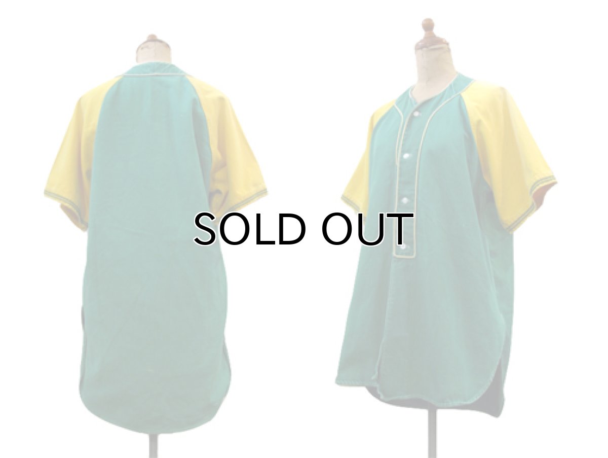 画像2: 1950's~ "Pacific Athletic Co." Cotton Baseball Shirts　Green / Yellow　size L (表記 L) (2)