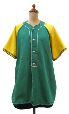 画像1: 1950's~ "Pacific Athletic Co." Cotton Baseball Shirts　Green / Yellow　size L (表記 L) (1)
