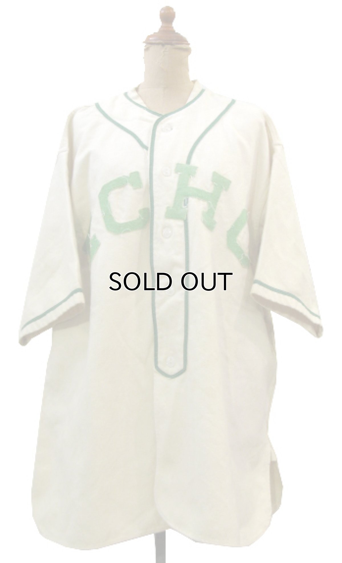 画像1: 1940-50's "General Athletic Product Co." Wool Baseball Shirts　Natural / Green　size L - XL (表記 なし) (1)