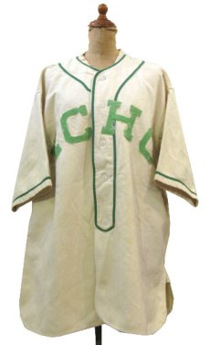 画像1: 1940-50's "General Athletic Product Co." Wool Baseball Shirts　Natural / Green　size L - XL (表記 なし) (1)