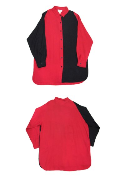 画像1: 1990's~ "STEFANO" L/S Design Rayon Shirts　RED / BLACK　size L (表記 18 - 20)