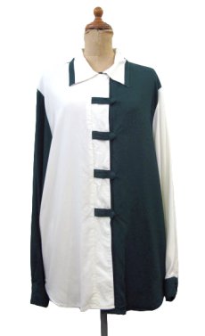 画像1: 1990's~ "TOWER HILL" L/S Design Rayon Shirts　GREEN / NATURAL　size M - L (表記 L) (1)