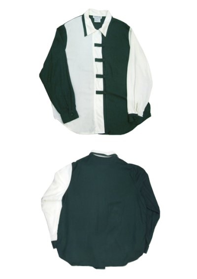 画像1: 1990's~ "TOWER HILL" L/S Design Rayon Shirts　GREEN / NATURAL　size M - L (表記 L)