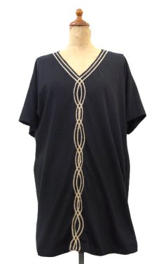 画像1: 1990's "Liz Wear" V-neck S/S Design Tops　BLACK　size L (表記 S) (1)