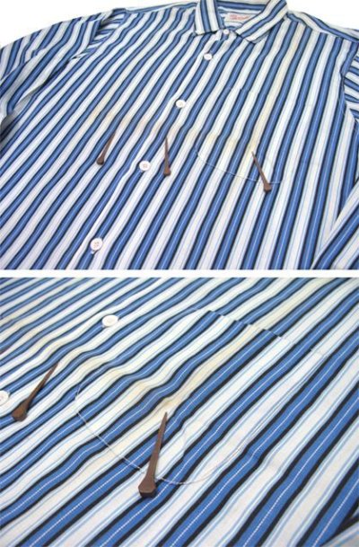 画像1: 1960's "McCall" L/S Stripe Shirts　Blue / Sax　size M (表記 15 - 15 1/2)