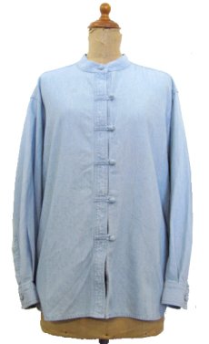 画像1: "J.JILL" L/S Collarless Shirts China Front　SAX BLUE　size M (表記 不明) (1)