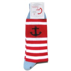 画像1: "Corgi Hosiery" Anchor x Border Socks　Red / Black / Sax / White  (1)