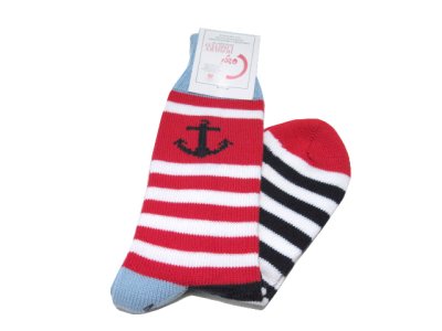 画像1: "Corgi Hosiery" Anchor x Border Socks　Red / Black / Sax / White 