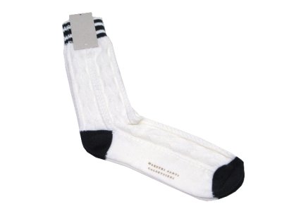 画像1: "MAESTRI SARTI CALZETTIERI" Cable Socks　WHITE / GREEN　size Free