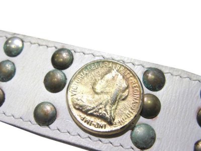 画像1: Leather Belt "Coin & Studs"　WHITE　size 32 ~ inch