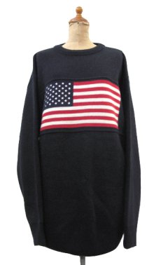 画像1: "US Flag" Crew Neck Sweater　BLACK　size L - XL (表記 なし) (1)