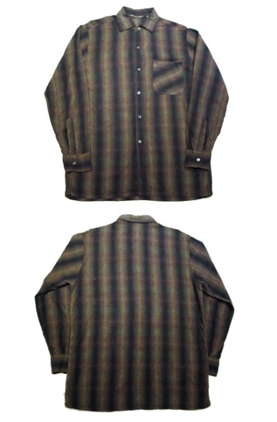 画像1: 1960's~ French "EEB" Ombrer Check L/S Box Shirts　Brown / Green　size M (表記 不明)