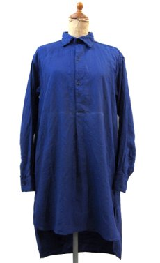 画像1: 1960's French Blue Cotton Flannel Pullover Shirts Dead Stock - one wash　size S - M (38) (1)