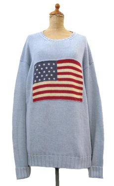 画像1: 1990's~ "Polo by Ralph Lauren" US Flag Pullover Sweater　Sax Blue　size L (表記 L) (1)