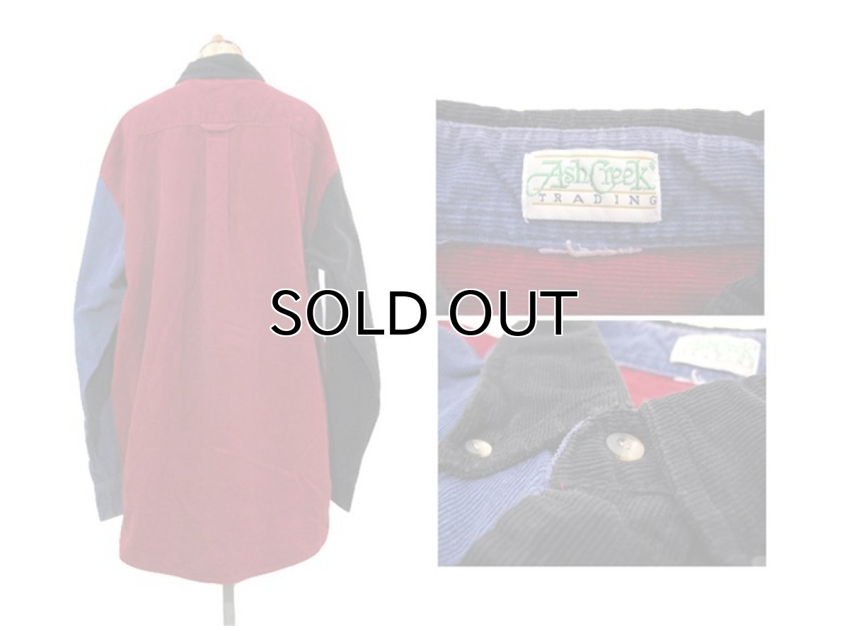 画像3: 1980's "Ash Creek" Crazy Pattern L/S Corduroy Shirts Blue / Red / Black size ~XL (表記 なし) (3)
