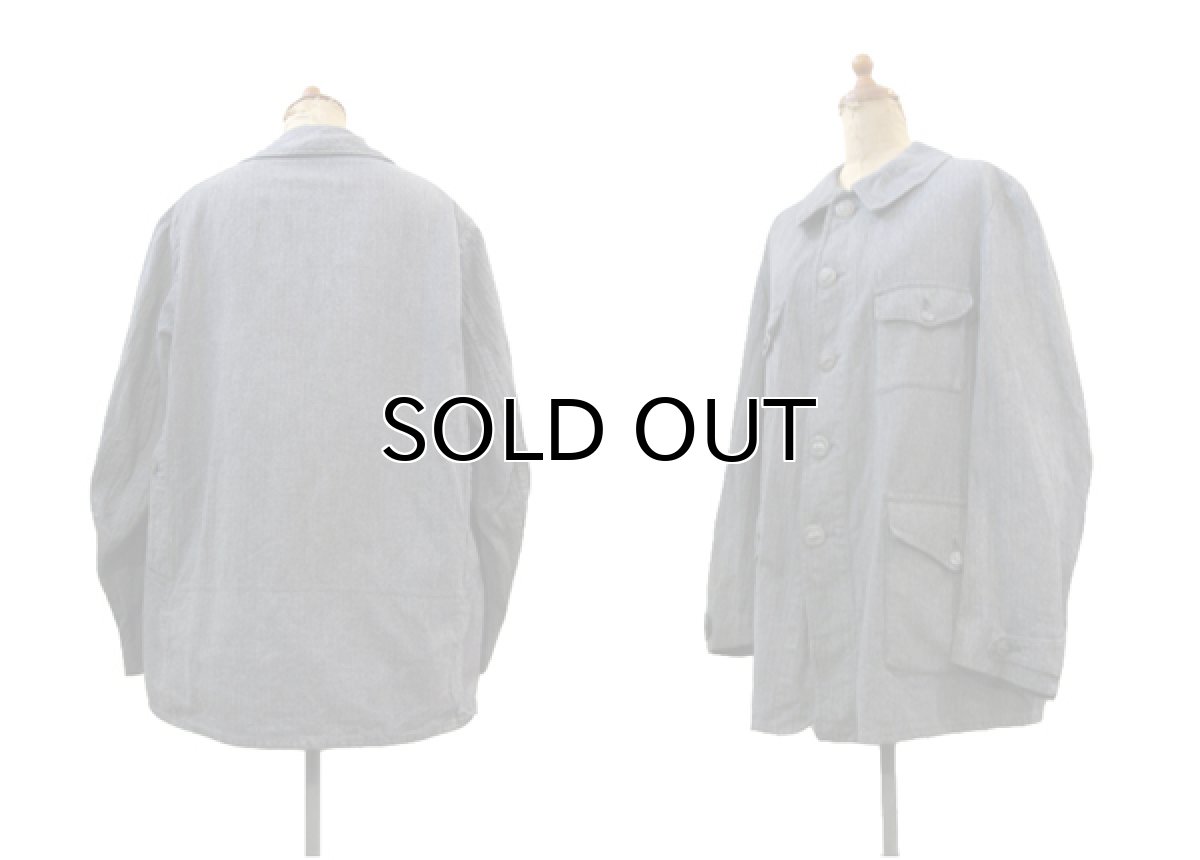 画像2: 1930-40's French Herringbone Twill Salt & Pepper Hunting Jacket size M (2)