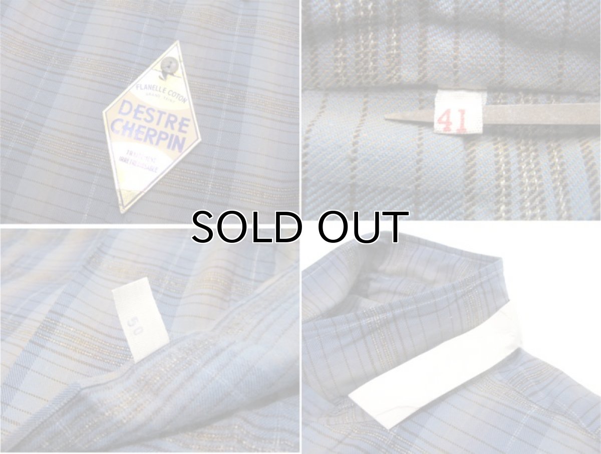 画像5: 1960's Europe "DESTRE CHERPIN" Flannel Cotton Long Shirts Dead Stock Blue系 size M (表記 41) (5)