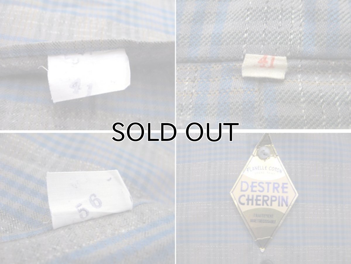 画像4: 1960's Europe "DESTRE CHERPIN" Flannel Cotton Long Shirts Dead Stock Blue / Grey系 size M (表記 41) (4)