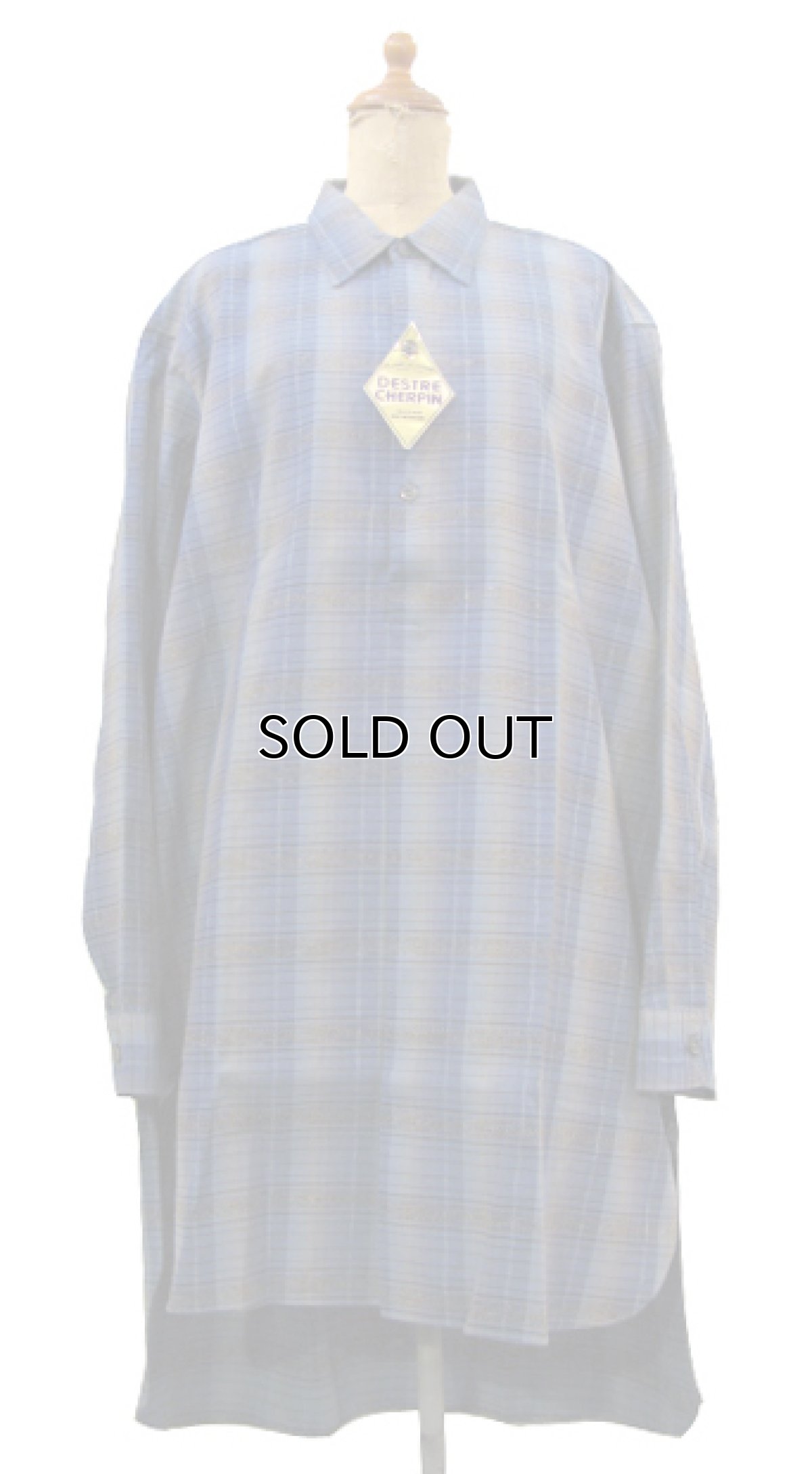 画像1: 1960's Europe "DESTRE CHERPIN" Flannel Cotton Long Shirts Dead Stock　Blue系　size M (表記 41) (1)