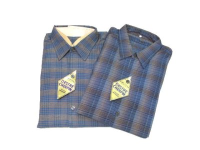 画像3: 1960's Europe "DESTRE CHERPIN" Flannel Cotton Long Shirts Dead Stock　Blue / Grey系　size M (表記 41)