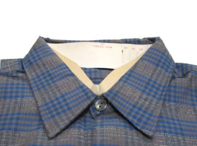 画像1: 1960's Europe "DESTRE CHERPIN" Flannel Cotton Long Shirts Dead Stock　Blue / Grey系　size M (表記 41)