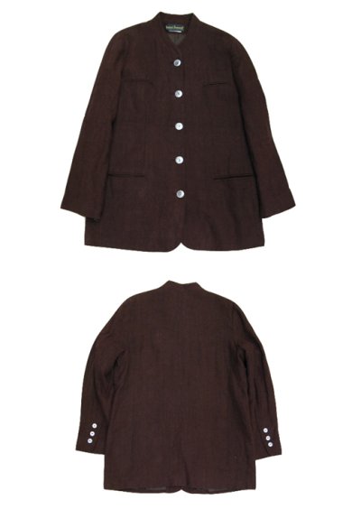 画像2: 1980's~ "harve benard" Stand Collar Linen Jacket　BROWN　size M - L (表記 なし)
