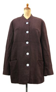 画像1: 1980's~ "harve benard" Stand Collar Linen Jacket　BROWN　size M - L (表記 なし) (1)