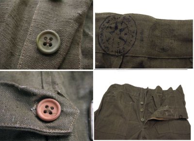 画像1: 1940-50's French Military Linen Canvas Motorcycle Over Pants　OLIVE　size ~ 37 inch (表記 1)