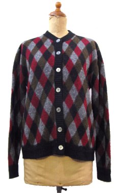 画像1: 1960's "MISS ARROW" Collar Less Argyle Cardigan　BLACK　size S (表記 Ladys M) (1)