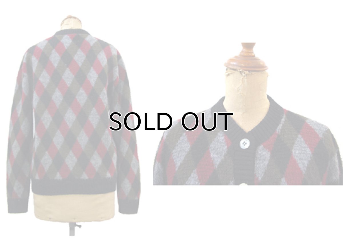 画像2: 1960's "MISS ARROW" Collar Less Argyle Cardigan　BLACK　size S (表記 Ladys M) (2)