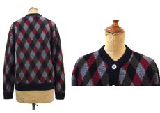 画像2: 1960's "MISS ARROW" Collar Less Argyle Cardigan　BLACK　size S (表記 Ladys M) (2)