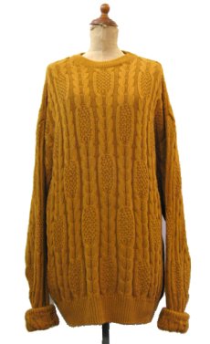 画像1: 1990's~ "IZOD" Pullover Cable Sweater　Mustard　size L - XL (1)